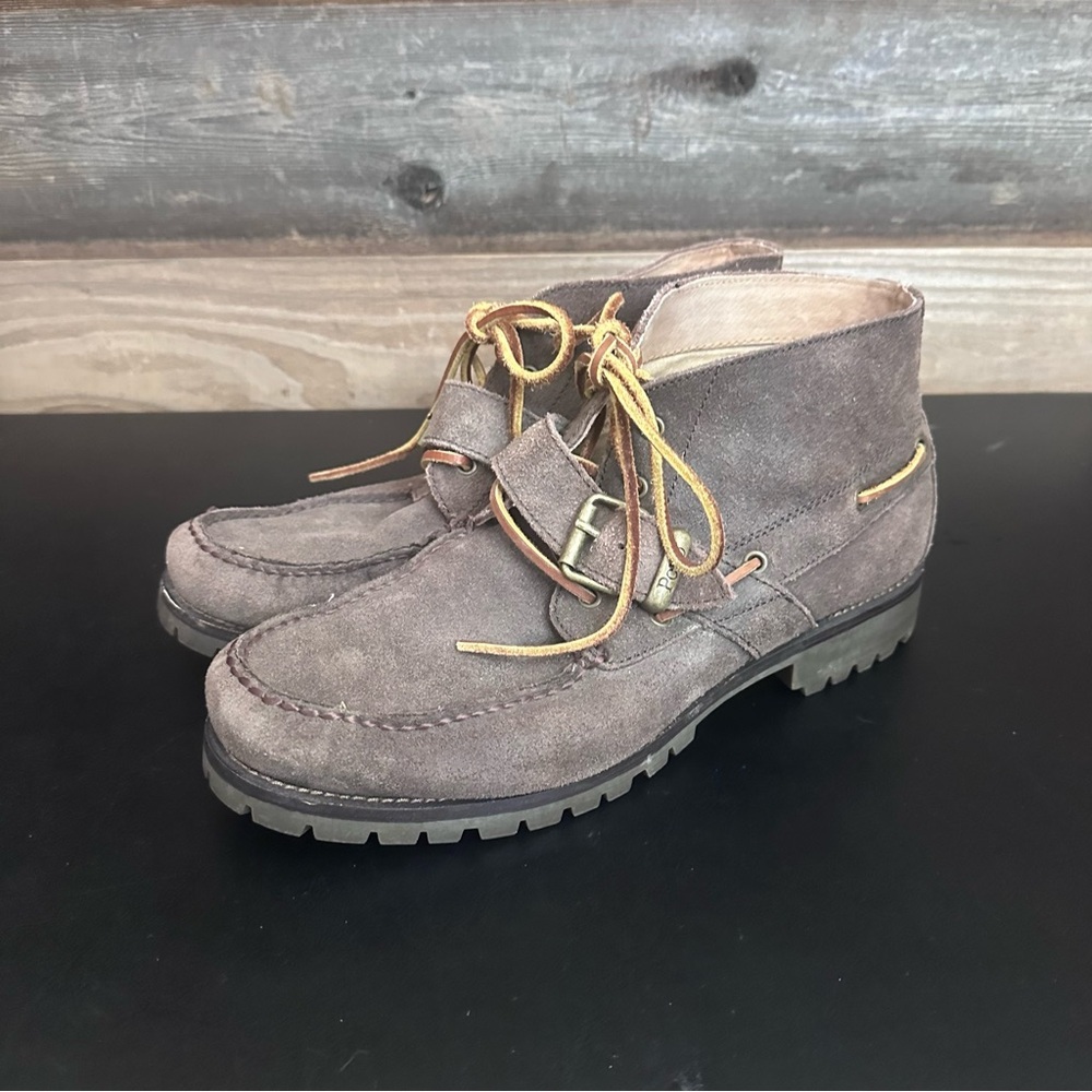 Polo Ralph Lauren Men’s Brown Leather Lace Up Rumford Moc‎ Toe Ankle Boots 10D